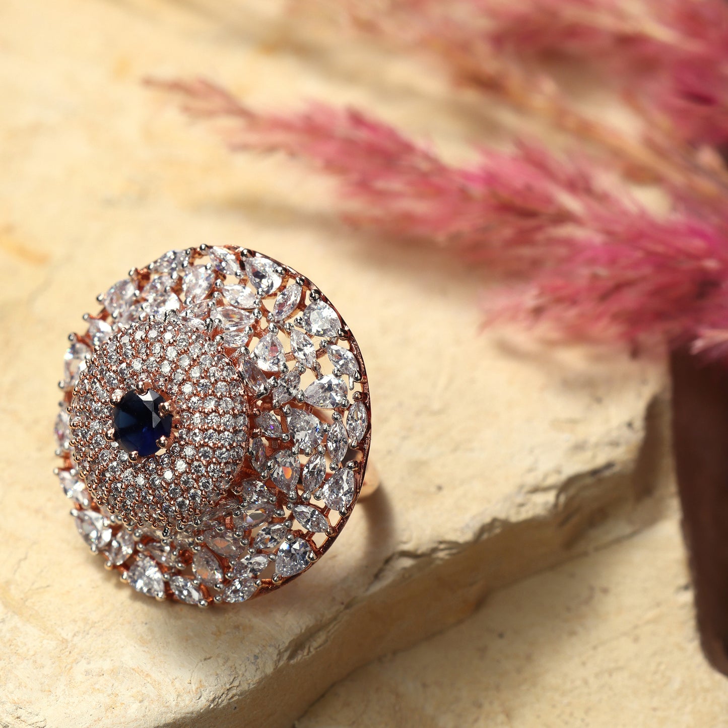 FLORAL CZ STATEMENT RING