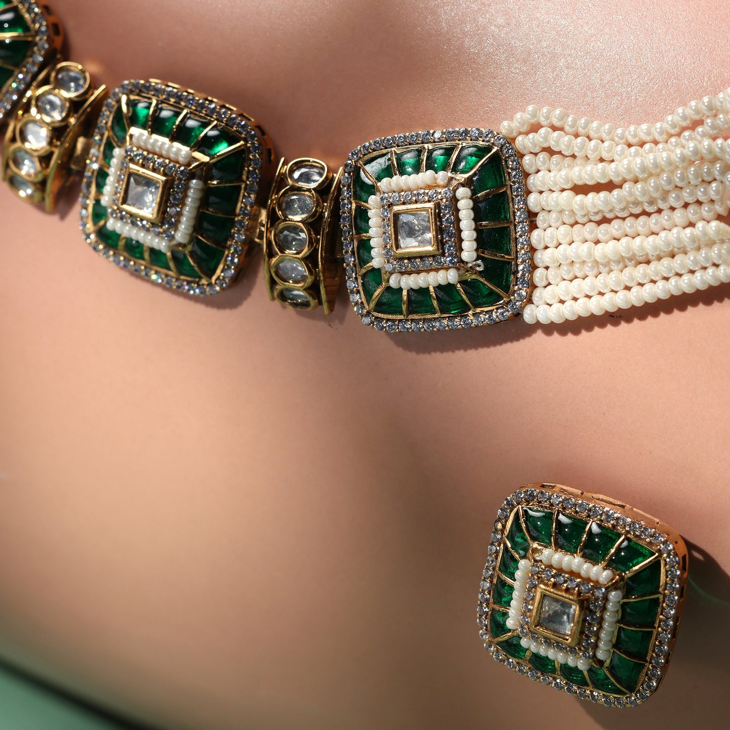 REGALIA BLOOM-CZ EMERALD PEARL NECKLACE