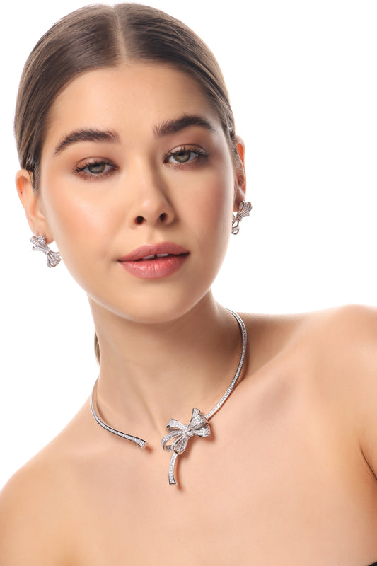 CZ BOW-MOTIF NECKLACE SET